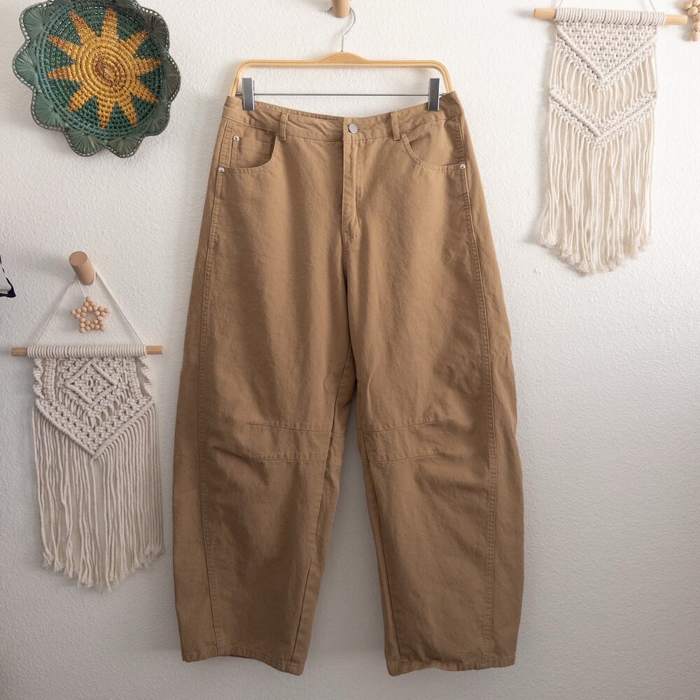 Casual Cropped Tan Utility Barrel Leg Pants